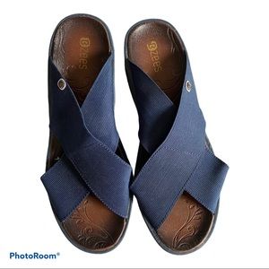 Bzees “Desire” Strappy Open Toe Navy Wedge, 10